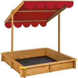 Tectake - Bac à sable, cabane de jardin enfant avec toit et véranda en bois avec toit réglable