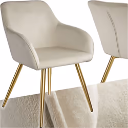 Chaise rembourrée aspect velours crème/or