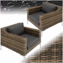 Ensemble salon de jardin modulable en rotin 2 fauteuils structure en aluminium  gris anthracite chiné