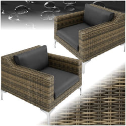 Ensemble salon de jardin modulable en rotin 2 fauteuils structure en aluminium  gris anthracite chiné