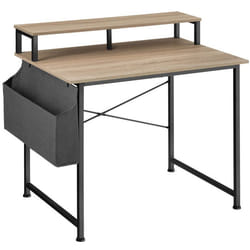Bureau - TECTAKE - Table de bureau THORNTON en bois et acier avec étagère de rangement et sac en tissu - Bois clair