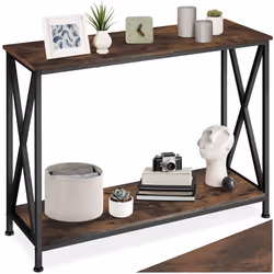 Table console - TECTAKE - Console TACOMA au style industriel en bois et acier 100 x 35 x 805 cm - Bois foncé