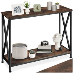 Table console - TECTAKE - Console TACOMA au style industriel en bois et acier 100 x 35 x 805 cm - Bois foncé