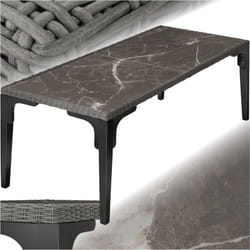 Tectake - Table en rotin avec cadre en aluminium et bois 196 x 87 x 76 cm