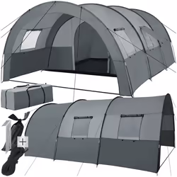 TENTE DE CAMPING - TECTAKE - Tente de Camping Familiale Spacieuse ROSKILDE avec Auvent et bâche de sol - Gris Clair/Gris Fonc ...