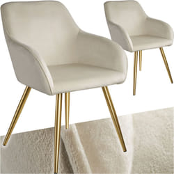 Ensemble de 2 chaises rembourrées aspect velours crème/or