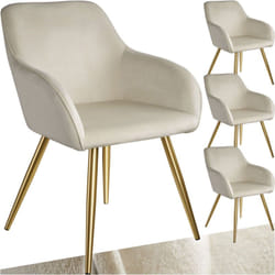 Ensemble de 4 chaises rembourrées aspect velours crème et or