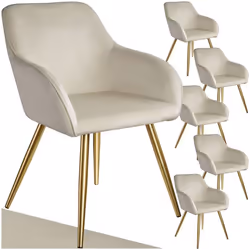 Chaise rembourrée aspect velours Lot de 6 crème/or