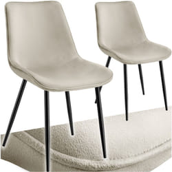 Tectake - Lot 2 chaises assise ergonomique rembourrée aspect velours crème