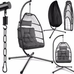 Fauteuil suspendu avec coussin et appui-tête extra épais gris foncé