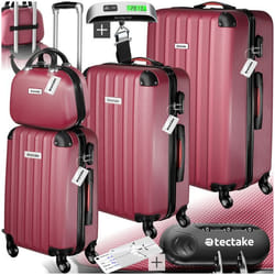 Set de valises rigides 4 pièces, 3 Trolleys, 1 Vanity case, Balance et étiquette bagages inclus  rouge bordeaux