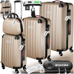 Set de valises rigides 4 pièces, 3 Trolleys, 1 Vanity case, Balance et étiquette bagages inclus  champagne