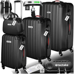 Set de valises rigides 4 pièces, 3 Trolleys, 1 Vanity case, Balance et étiquette bagages inclus  noir
