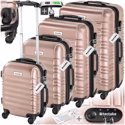 Set de valises rigides 4 pièces en plastique ABS robuste, pèse-bagages et une étiquette de valise incluses  or rose