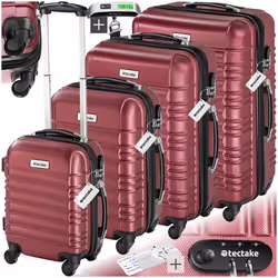 Set de valises rigides 4 pièces en plastique ABS robuste, pèse-bagages et une étiquette de valise incluses  rouge bordeaux