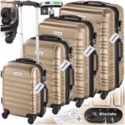 Set de valises rigides 4 pièces en plastique ABS robuste, pèse-bagages et une étiquette de valise incluses  champagne