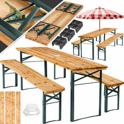 Ensemble de tables et bancs pour fête 3 pièces, pliable, avec support pour parasol