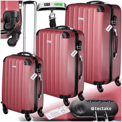 Ensemble de 3 valises 3 pièces en ABS robuste, balance à bagages et étiquette rouge bordeaux