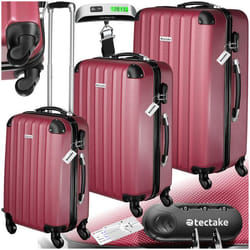 Ensemble de 3 valises 3 pièces en ABS robuste, balance à bagages et étiquette  rouge bordeaux