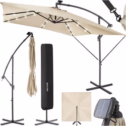 Parasol 250 x 250 cm avec éclairage LED solaire  beige