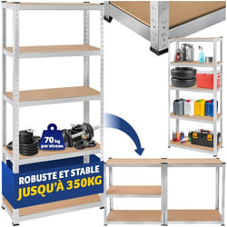 Étagère pour charges lourdes structure en acier galvanisé 180 x 75 x 30 cm, 350 kg argent