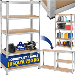 Étagère pour charges lourdes structure en acier galvanisé 180 x 90 x 40 cm, 750 kg argent