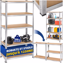 Étagère pour charges lourdes structure en acier galvanisé 180 x 90 x 40 cm, 1250 kg argent