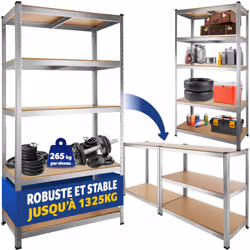 Étagère pour charges lourdes structure en acier galvanisé 180 x 90 x 40 cm, 1325 kg argent