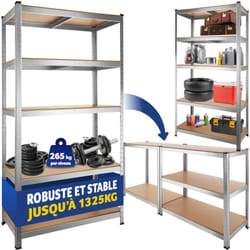 Étagère pour charges lourdes structure en acier galvanisé 180 x 90 x 40 cm, 1325 kg argent