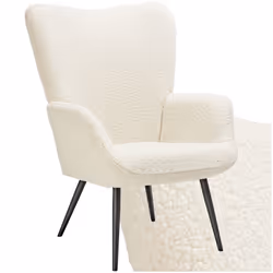 Fauteuil rembourré Bouclé crème/noir