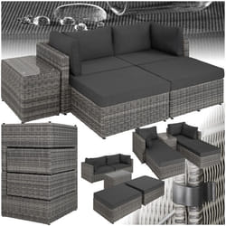 Canapé de jardin lounge en rotin avec cadre en aluminium  gris clair/gris foncé