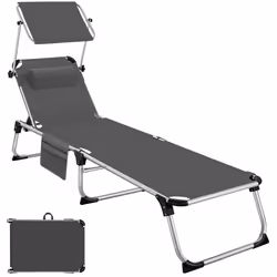 Bain de soleil pliable avec oreiller gris