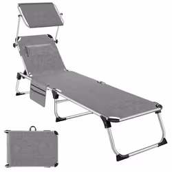 Bain de soleil pliable avec oreiller gris tacheté