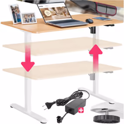 Bureau réglable en hauteur électriquement silencieux marron chêne/blanc