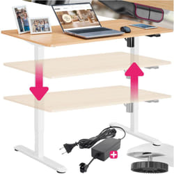 Bureau réglable en hauteur électriquement silencieux  marron chêne/blanc