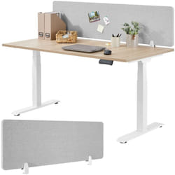 Tectake - Cloison de bureau Noisy avec coins arrondis - 130 x 40 cm, gris