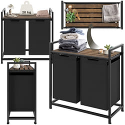 Panier à linge style industriel avec 2 ou 3 compartiments extensibles 34 x 74 x 72 cm noir/marron