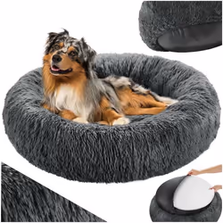 Panier pour chien rond avec maille peluche longue Ø 60 cm gris