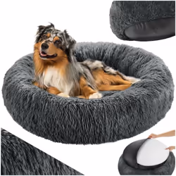 Panier pour chien rond avec maille peluche longue Ø 80 cm gris