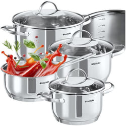 Batterie de cuisine 7 pièces en acier inoxydable compatible induction  argent
