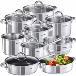 Batterie de cuisine 15 pièces en acier inoxydable compatible induction argent
