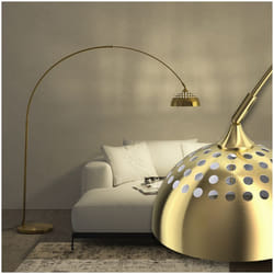 TECTAKE Lampe sur pied ARCUS style rétro en acier laqué époxy 60W réglable en hauteur - Doré
