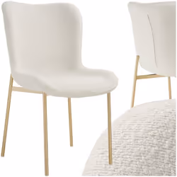 Chaise rembourrée forme ergonomique avec dossier haut  Bouclette blanc/doré