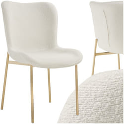 Chaise rembourrée forme ergonomique avec dossier haut  Bouclette blanc/doré