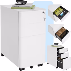 Caisson de bureau à roulettes en acier laqué époxy  blanc