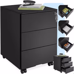 Caisson de bureau à roulettes en acier laqué époxy  noir - TU