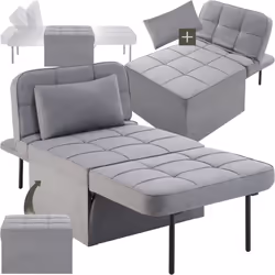 Fauteuil de repos 4-en-1 comme tabouret, fauteuil, chaise longue ou lit  gris