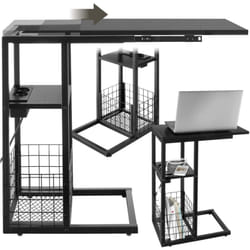 Table d'appoint pour ordinateur portable avec station de charge intégrée avec port USB et AC et plateau de table coulissant 50 - 73 x 30 x 61,5 cm