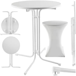 Table haute ronde avec housse de table  blanc
