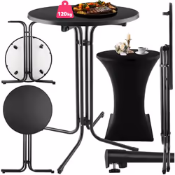 Table haute ronde avec housse de table  noir